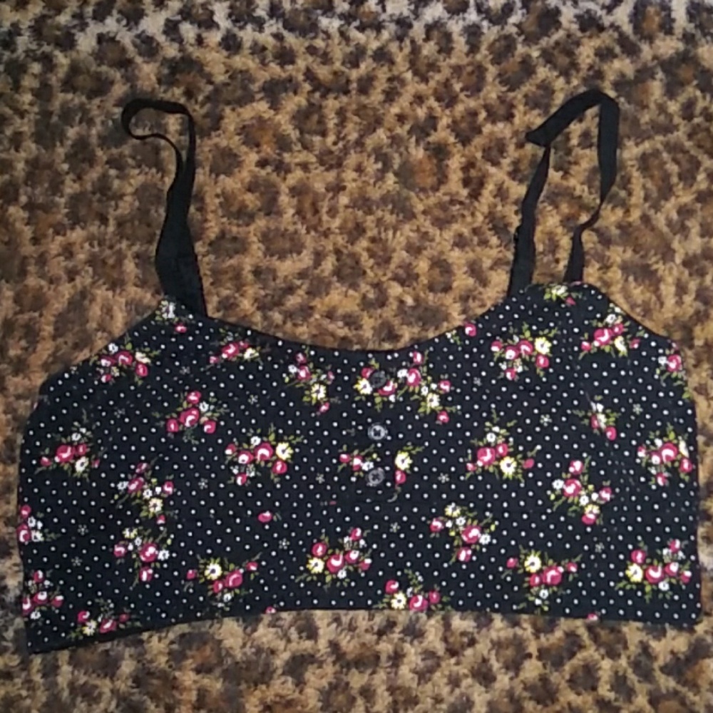 Forever 21 Black Polka Dot Floral Bra Top
